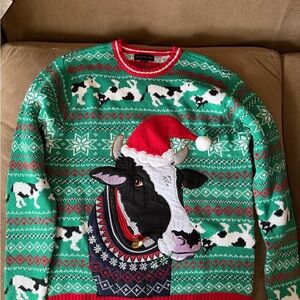 Festive Cow Christmas Sweater - Green and Red